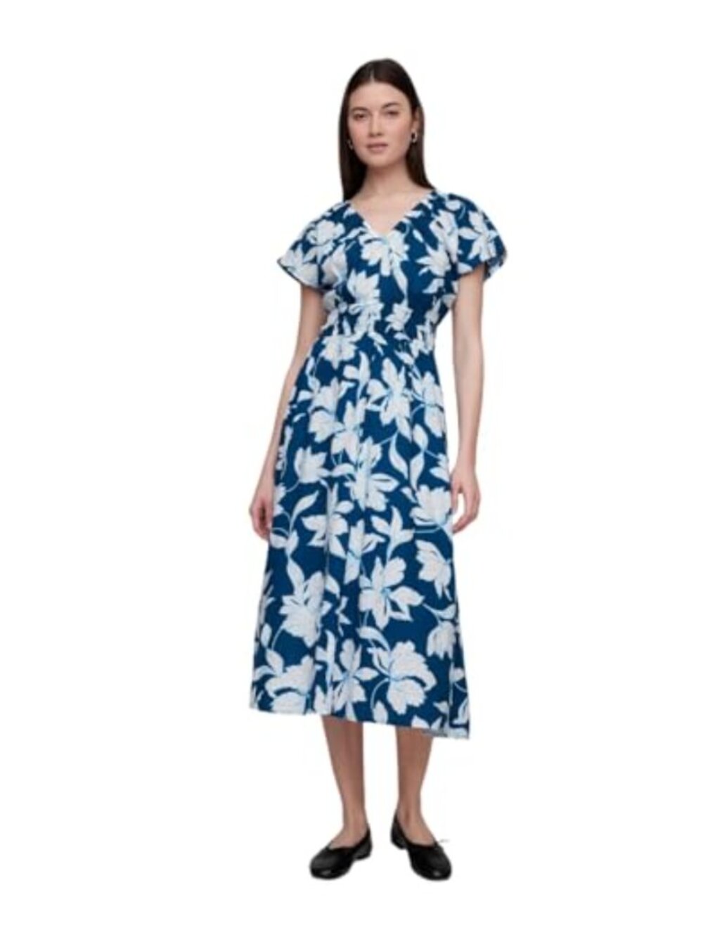 Womens Smocked Waist Maxi Dress 100% Cotton A-Line Casual Fit